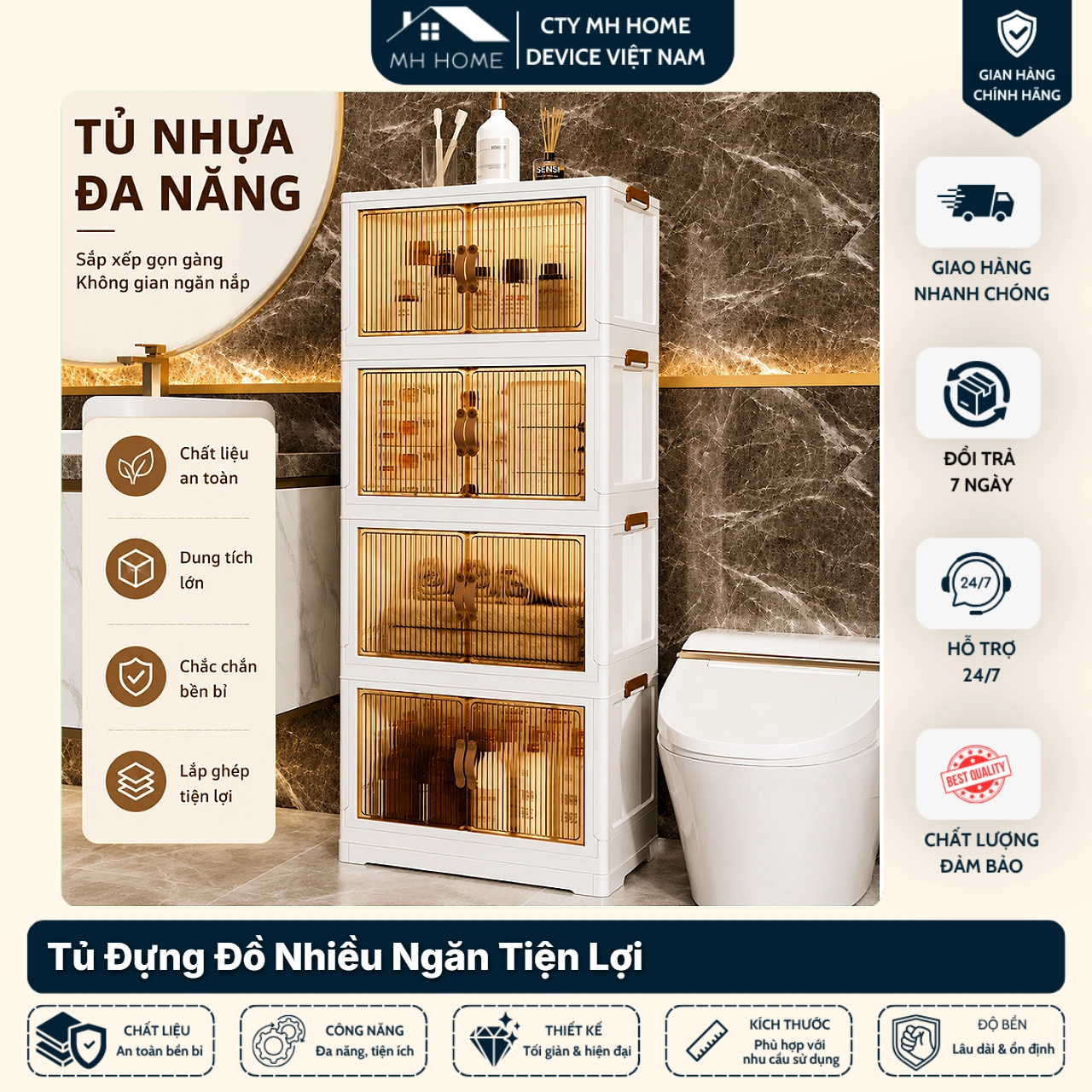 Tủ Đa Năng Nhiều Tầng Có Bánh Xe - Tủ Nhựa Đựng Quần Áo Đồ Chơi Cho Bé Có Cửa Chống Bụi Giúp Phòng Gọn Gàng MH Home